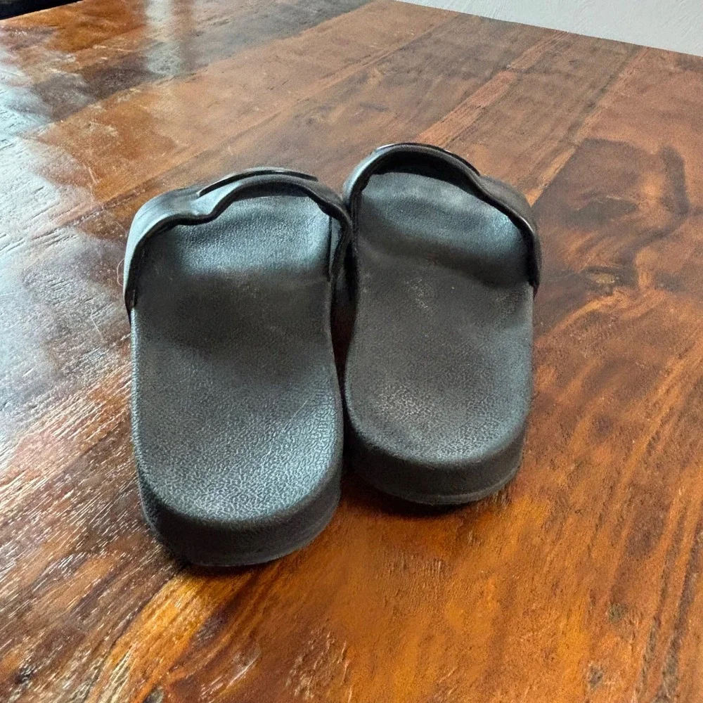 Tory Burch Miller Cloud Black Leather Logo Slide Sandals Womens Size 9